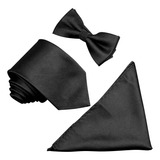 Kit Gravata Masculina Com Lenço Gravata Borboleta Preto