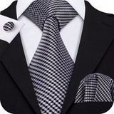 Kit Gravata Seda Italiana Cinza Luxo Slim Noivo lenço bots