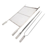 Kit Grelha Moeda Inox 70x60 Espetos Espada Duplo Churrasco