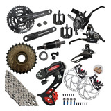 Kit Grupo 3x7v 21 Marchas Bike Aro 29 E 26 C Freio Á Disco