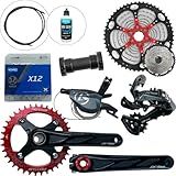 Kit Grupo Relação Transmissão Mtb 12v Completo K7 11x52 Mountain Bike Vermelho 36d