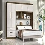 Kit Guarda Roupa De Casal Marrom Off White Espaçoso Com Cabeceira Baú 5 Portas 3 Gavetas E Prateleira Linha Luxo