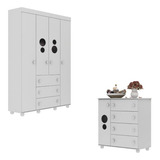 Kit Guarda roupas Infantil 4 Portas 3 Gavetas E Cômoda 1 Porta 4 Gavetas Pimpolho Multimóveis Mp4209 Cor Branco