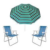 Kit Guarda Sol 1 8m Ipanema Verde 2 Cadeira Alta Alumínio Sannet Praia Piscina Camping Tobee Azul