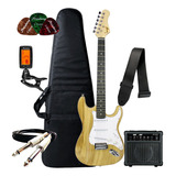 Kit Guitarra Elétrica Stratocaster Bravo Beg100 Com Amplificador E Acessórios Cor Natural Orientação Destro