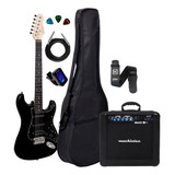 Kit Guitarra Giannini Strato G 101 Preto Cubo Acessórios Cor Black Material Do Diapasão Madeira Técnica Orientação Da Mão Destro