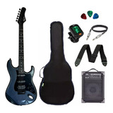 Kit Guitarra Strato Tagima Sixsmartk Efeito Amplificador Cor Cinza Metalico Material Do Diapasão Madeira De Bordo Orientação Da Mão Destro