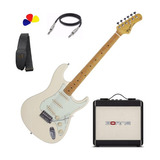 Kit Guitarra Strato Tg-530 Olympic White Com Borne Preto