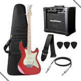 Kit Guitarra Strinberg Sts100 Stratocaster Amplificador Cor Vermelho