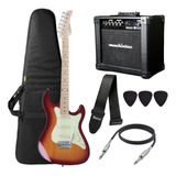 Kit Guitarra Strinberg Sts100 Stratocaster Amplificador Nf
