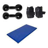 Kit Halter Emborrachado 5kg Caneleira 4kg Colchonete Cor Preto