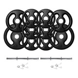 Kit Halteres 16kg Anilhas De Ferro E Barras Fitness De 40cm