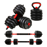 Kit Halteres 6 Em 1 Peso Musculação Até 40kg Ajustável Halter Kettlebell Anilha Cor Preto vermelho