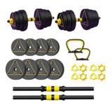 Kit Halteres Kettlebell De 20kg Com Suporte 6 Em 1 Cor Preto E Amarelo