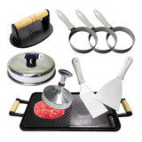 Kit Hambúrguer Chapa Prensador Abafador Modelador Espátula