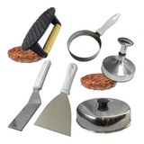 Kit Hamburguer Modelador Ovo 2 Espátulas Abafador Prensador