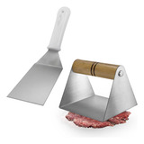 Kit Hamburguer Prensa Smash Burguer Espátula Inox 90 Mm