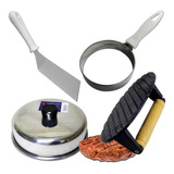 Kit Hambúrguer Prensador Espátula Modelador Abafador Lanches