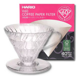 Kit Hario Coador V60 02 Filtro Branco 02 C 40 Unidades