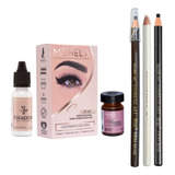Kit Henna Menela Sobrancelha Com 3 Lápis Dermatografico Cor Castanho Escuro
