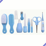 Kit Higiene 10 Pçs Bebê Escova Pente Termômetro Tesoura Cor Azul