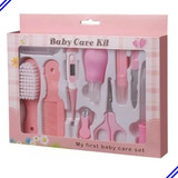 Kit Higiene 10 Pçs Bebê Escova Pente Termômetro Tesoura Cor Rosa