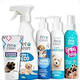 Kit Higiene 5 Em 1- Banho A Seco Sem Enxague - Spray Limpa Patas - Limpador De Ouvidos Cera Orelhas - Limpa Lágrimas Ácidas Olhos - Hidratante De Patinhas - Pet Clean