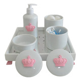 Kit Higiene Bandeja Bebe Porcelana Algodao Cotonete Pote Gel