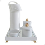 Kit Higiene Bandeja Porcelana Bebê Banho Coroa Rei Dourado