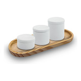 Kit Higiene Banheiro Bebê 3 Potes Porcelana E Bandeja Pinus