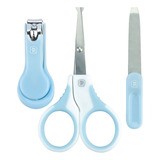 Kit Higiene Bebe 3 Pecas Tesoura Lixa Cortador Pimpolho Cor Azul