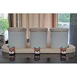 Kit Higiene Bebê 4 Peças Ursinho Descolado Bandeja E Potes Peças Porcelana Bandeja E Tampas Pinus