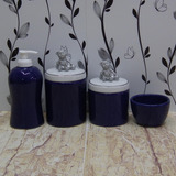 Kit Higiene Bebe 4p Azul Marinho Tp Filete Prata E Urso Mini