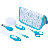 Kit Higiene Bebe Cuidado Tesoura Escova Cortador Unha Pente Cor Azul