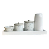 Kit Higiene Bebê Cuidados Bandeja Porcelana Poá Cinza Térmica Quarto