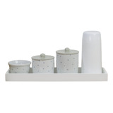 Kit Higiene Bebê Moderno Bandeja Porcelana Poá Cinza Térmica