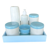 Kit Higiene Bebe Porcelana Azul Tampas