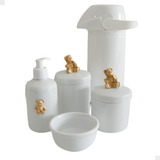 Kit Higiene Bebe Porcelana Dourado Potes Gel Termica 5 Pçs