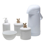 Kit Higiene Bebe Porcelana Garrafa Térmica Coroa Dourada Cor Ursinho Dourado