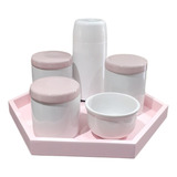 Kit Higiene Bebê Porcelana Maternidade Menina Tampa Rosa