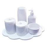 Kit Higiene Bebê Porcelana Menina Menino Bandeja Nuvem 5 Pçs