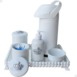 Kit Higiene Bebê Porcelana Pote Algodão Térmica K023 Coroa