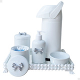 Kit Higiene Bebê Porcelana Pote Algodão Térmica K023 Laço
