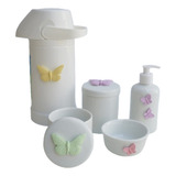 Kit Higiene Bebê Porcelana Potes Gel Térmica K021 Borboleta