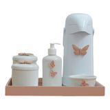 Kit Higiene Bebê Porcelana Térmica Bandeja Quarto Borboleta