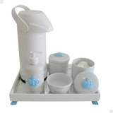Kit Higiene Bebe Porcelana Termica Gel Potes Apliques Azuis