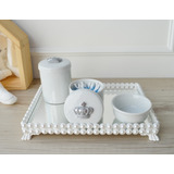 Kit Higiene Bebê Porcelanas Bandeja Pérola Quarto Prata