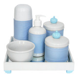 Kit Higiene Bebê Pote Porcelana Bandeja Espelho Ursinho Azul Cor Coroa Potinho De Mel Magic Pump Coroa   X 6