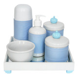 Kit Higiene Bebê Pote Porcelana Bandeja Espelho Ursinho Azul Cor Coroa