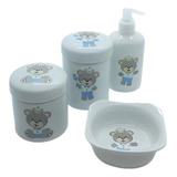 Kit Higiene Bebê Príncipe Ursinho 4 Peças Porcelana